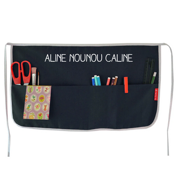 Tablier cadeau maîtresse personnalisé Bleu marine Lin enduit